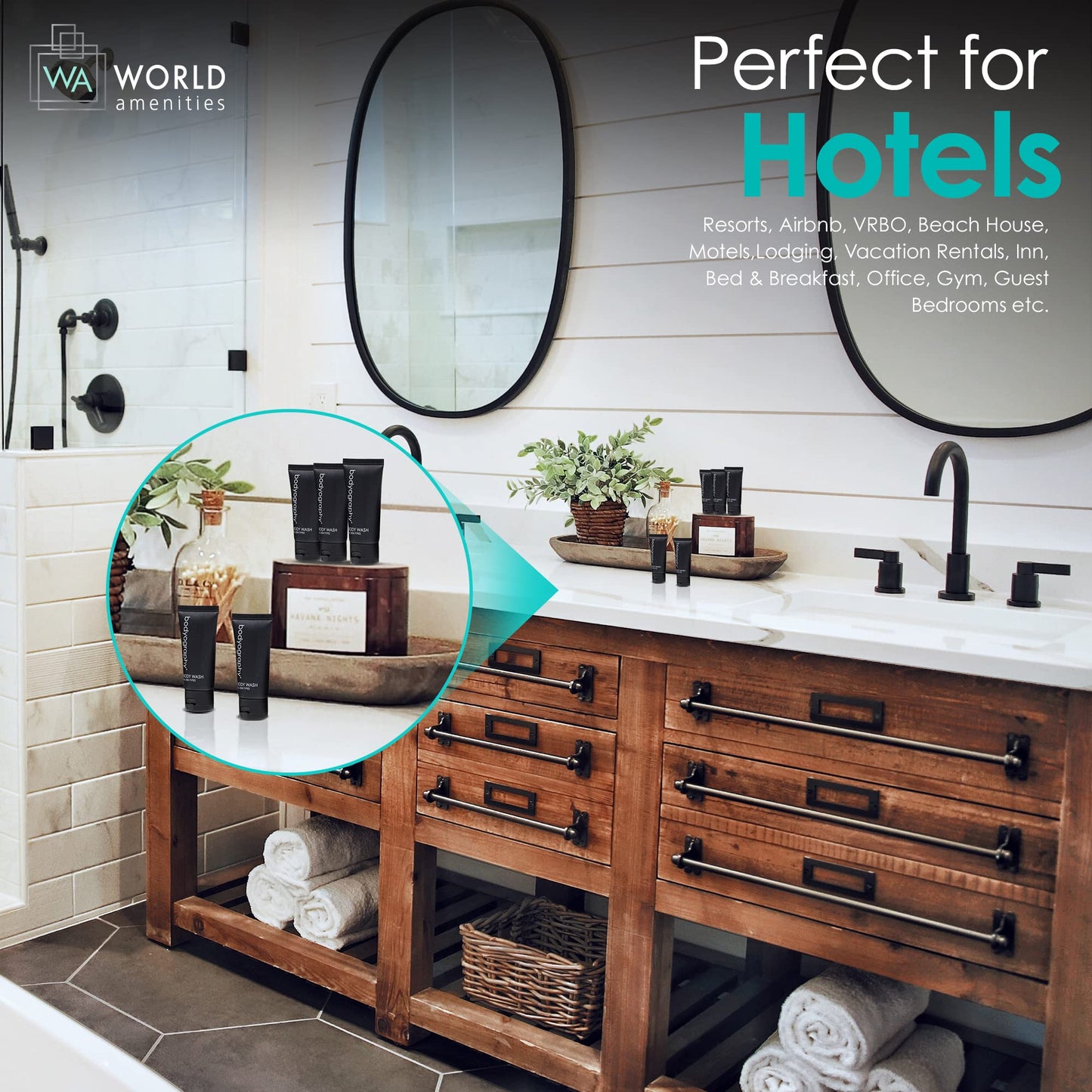 World Amenities - Bodyography - Bulk Body Wash | 50 Count, 1.4oz | Lavender Peppermint, Mini Travel Size Toiletries (100% Recyclable Tube with Flip Top Cap) Hotel Amenities.