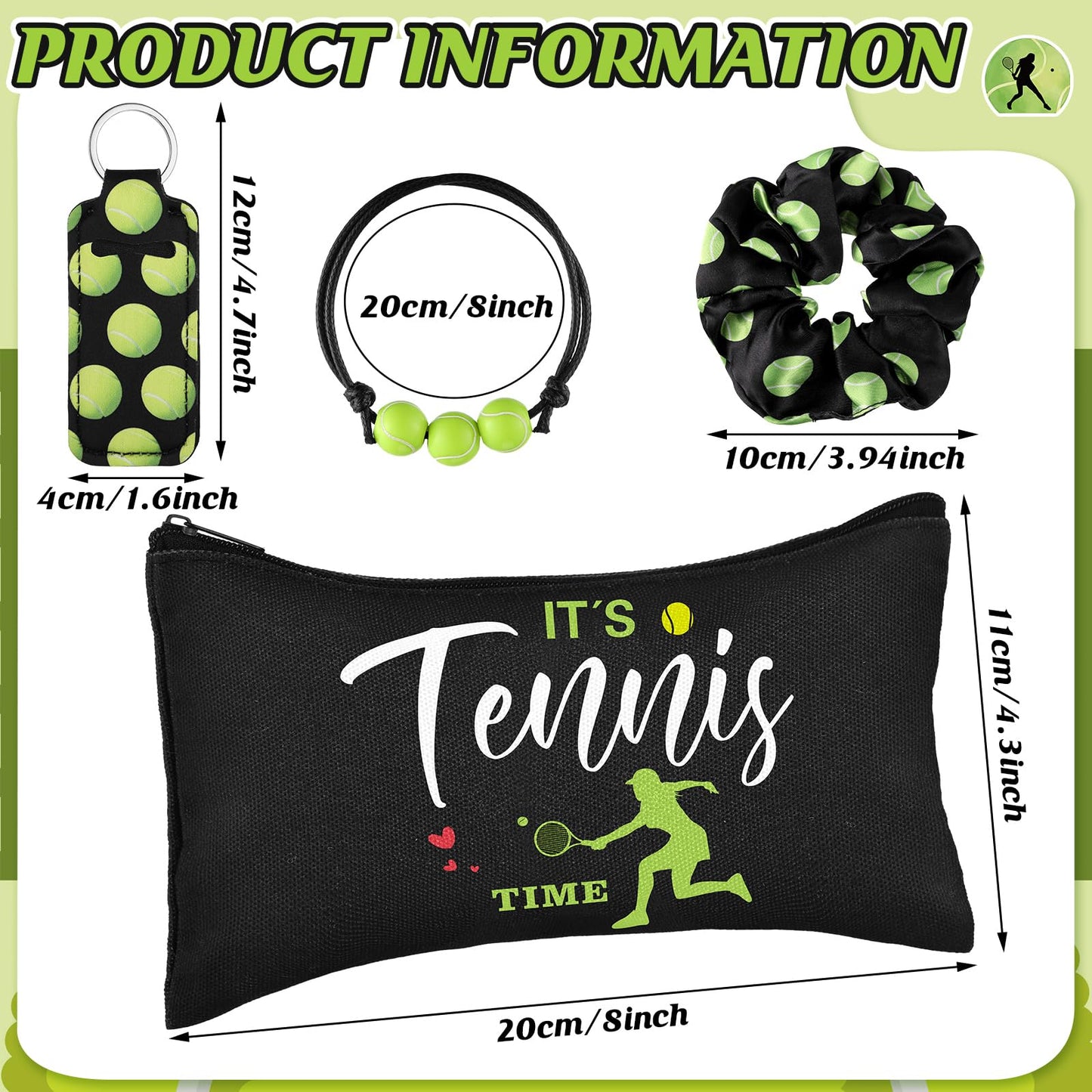 Dansib 60 Pcs Tennis Lover Gifts Set Tennis Party Supplies Include 12 Makeup Bag, Hair Scrunchies, Charm Bracelets, Lipstick and Lipstick Holder Keychain for Female Athletes