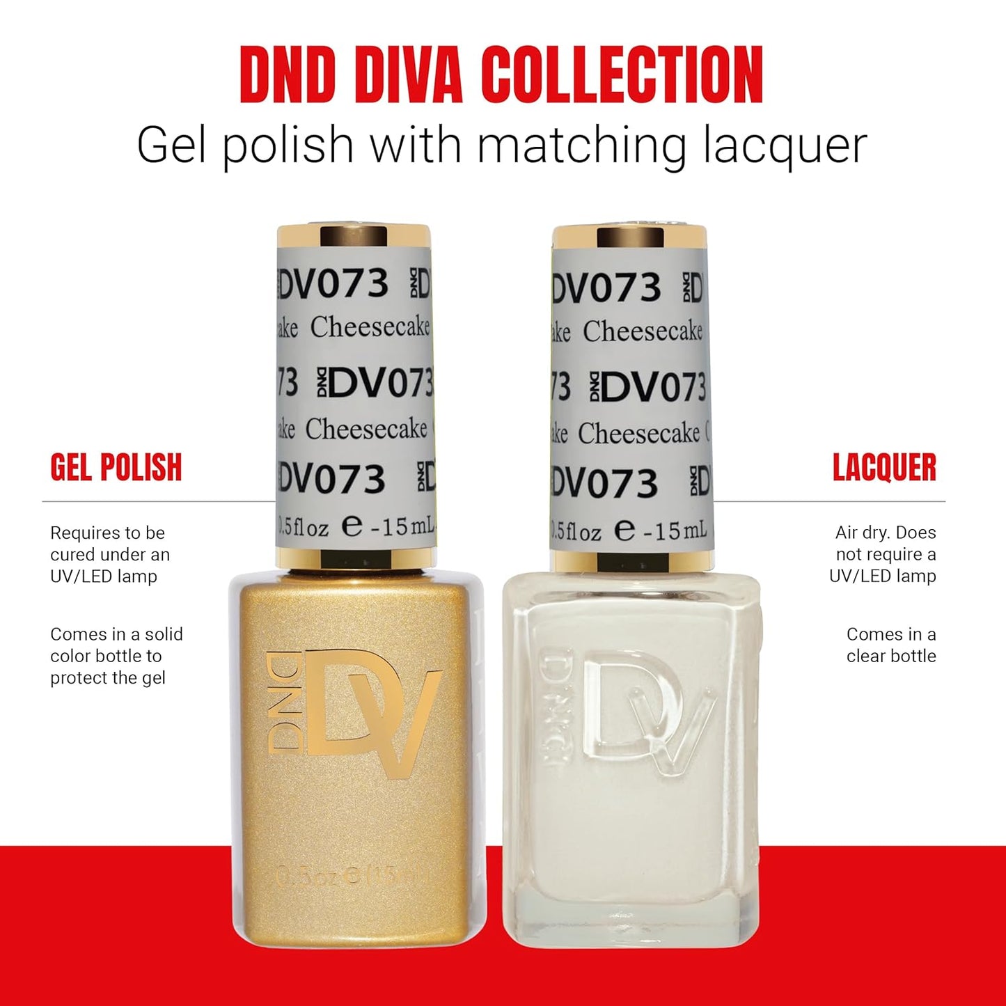 DND Gel Polish Set - Coquette Collection UV/LED Gel & Air Dry Nail Lacquer Duo | 073 Cheesecake, 0.5 Fl Oz