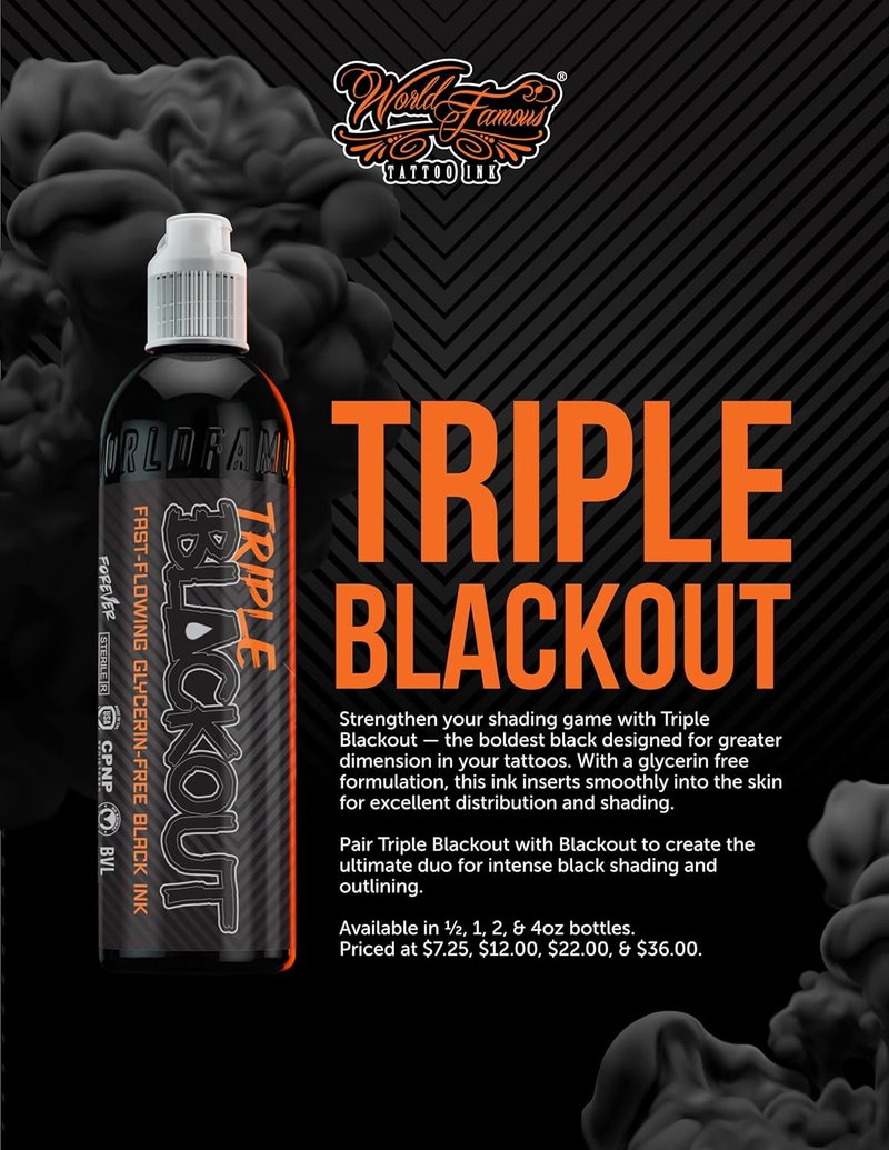Triple Blackout Tattoo Ink - Dark & Bold Black Shade for Professional Tattooing | Vegan & Non-Toxic (8 oz)