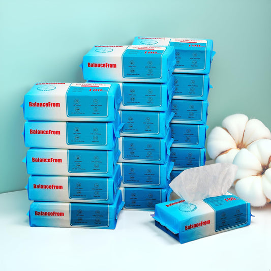 Elevon Soft Face Towels, 100% Natural Cotton Facial Tissue Makeup Towels, 100 Tissues per Bag, (24 Bags Total)