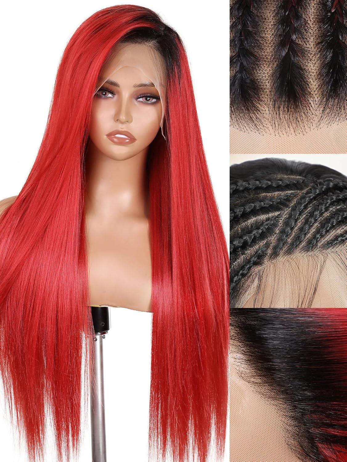 WIGNEE 13x6 Synthetic Lace Front Wig - 28" Long Straight Red Wig | Pre-Plucked, Glueless Design for Daily Wear