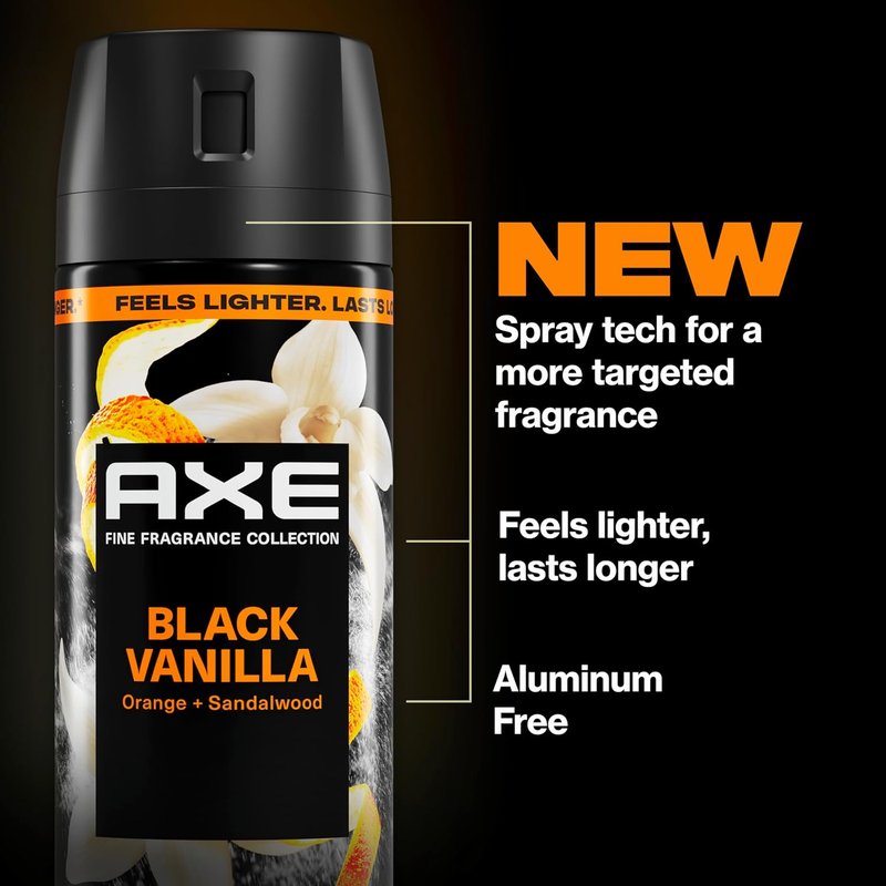 Axe Body Spray - Black Vanilla Fine Fragrance | Aluminum-Free, 72-Hour Freshness, 2.9 oz