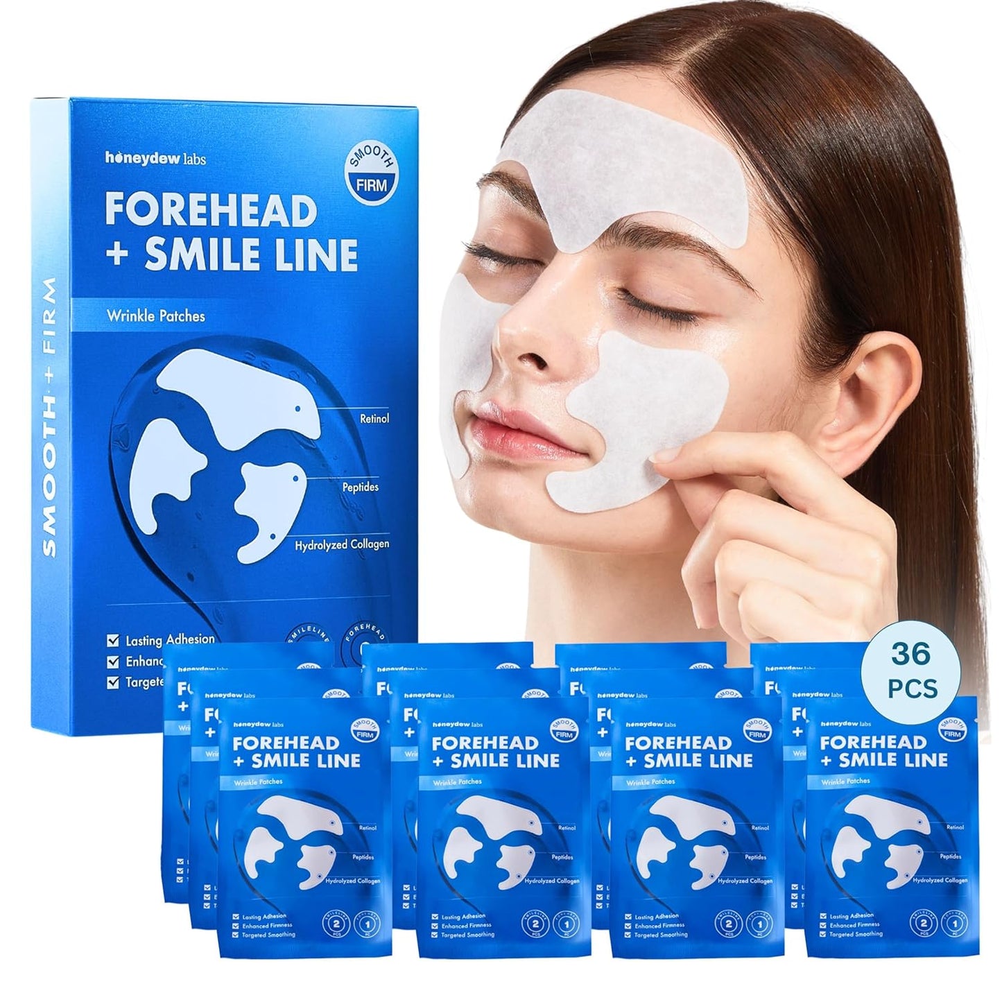 Wrinkle Patches for Forehead & Smile Lines - 36 PCS Hyaluronic Acid, Collagen, Peptides | Smoothing & Firming Treatment