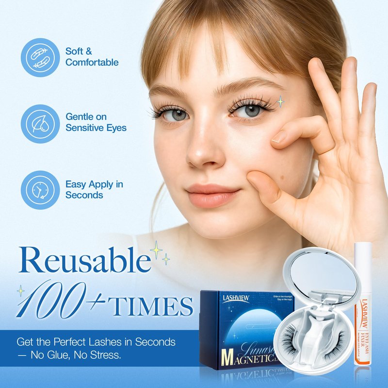 LASHVIEW Magnetic Eyelashes with Applicator Upgrade Soft Magnetic Eyelashes Natural Look Reusable No Glue or Eyeliner Needed Easy to Wear and Remove (RC01)