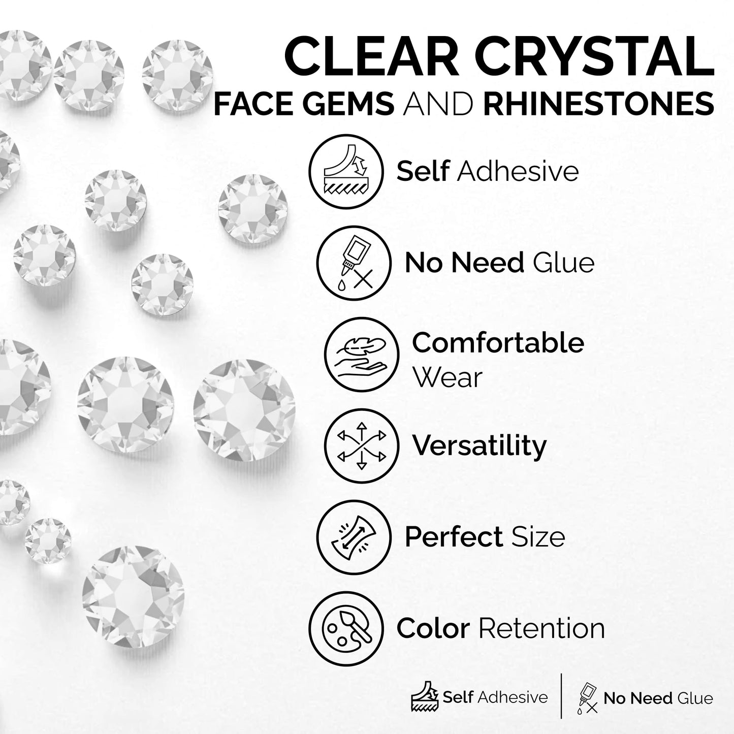 Face Gems – Face Jewels - Self-Adhesive Rhinestone Face Jewels for Makeup, Party & Rave Looks - Eye Gems, Face Glitter, Festival Face Gems, Glitter Tattoo, Self- Adhesive Festival Gems (Clear)