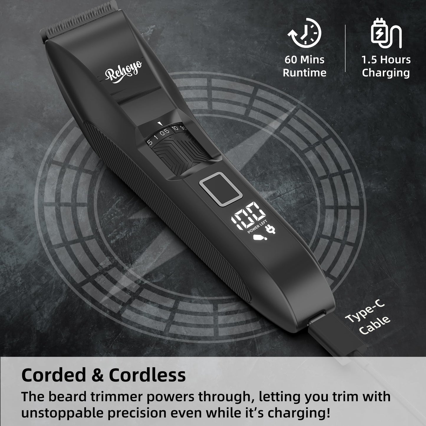 REHOYO Beard Trimmer for Men, Waterproof Hair Clippers with Stainless Steel Blades for Beard