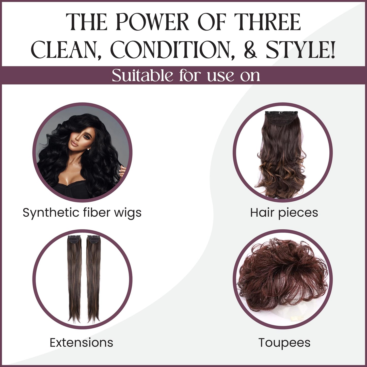 Gentle Wig Care Set, Non-static Shampoo, Wig Conditioner & Hair Spray For Synthetic & Natural Hair Wigs, Value Pack