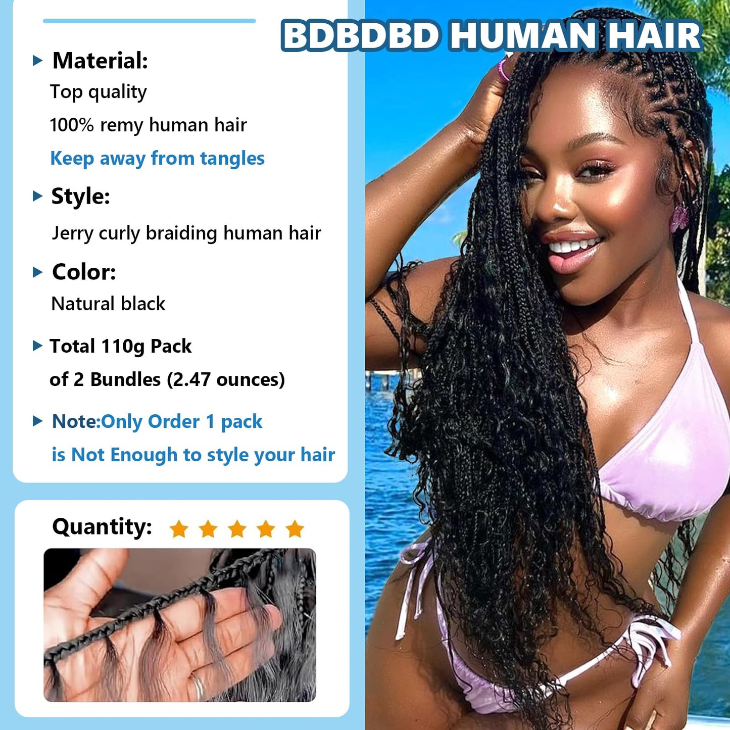 Human Braiding Hair For Boho Braids 110g Jerry Curly Bundles Human Hair 12A Remy Boho Human Hair For Braiding No Weft 2 Bundles/Pack Bulk Boho Hair for Braiding 16 inch Natural Black