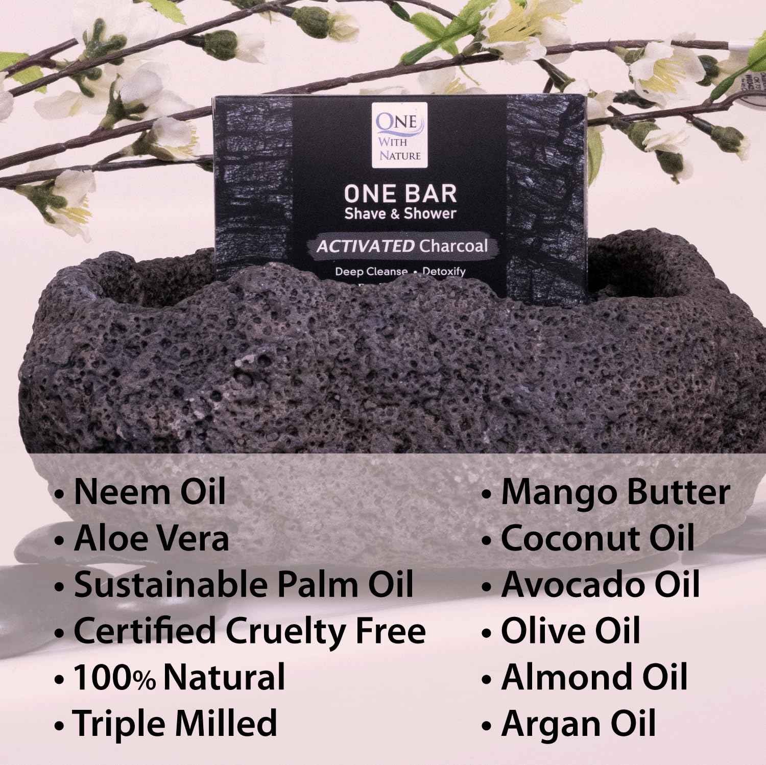ONE Bar Activated Charcoal 3.5 oz 3 Pack - Shave, Shower, Shampoo, face, beard, body, hair/scalp, SuperFAT “oil” Infused: Avocado, Mango, Olive, Coconut, Argan, Moisturizing and Nourishing Oil.