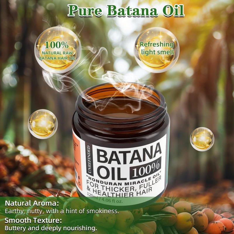 Batana Oil for Hair Growth Dr. Sebi 100% Natural, Unrefined and Organic Batana Oil from Honduras, for Frizz, Split Ends, Texture & Shine, 4.06 Ounce Jar