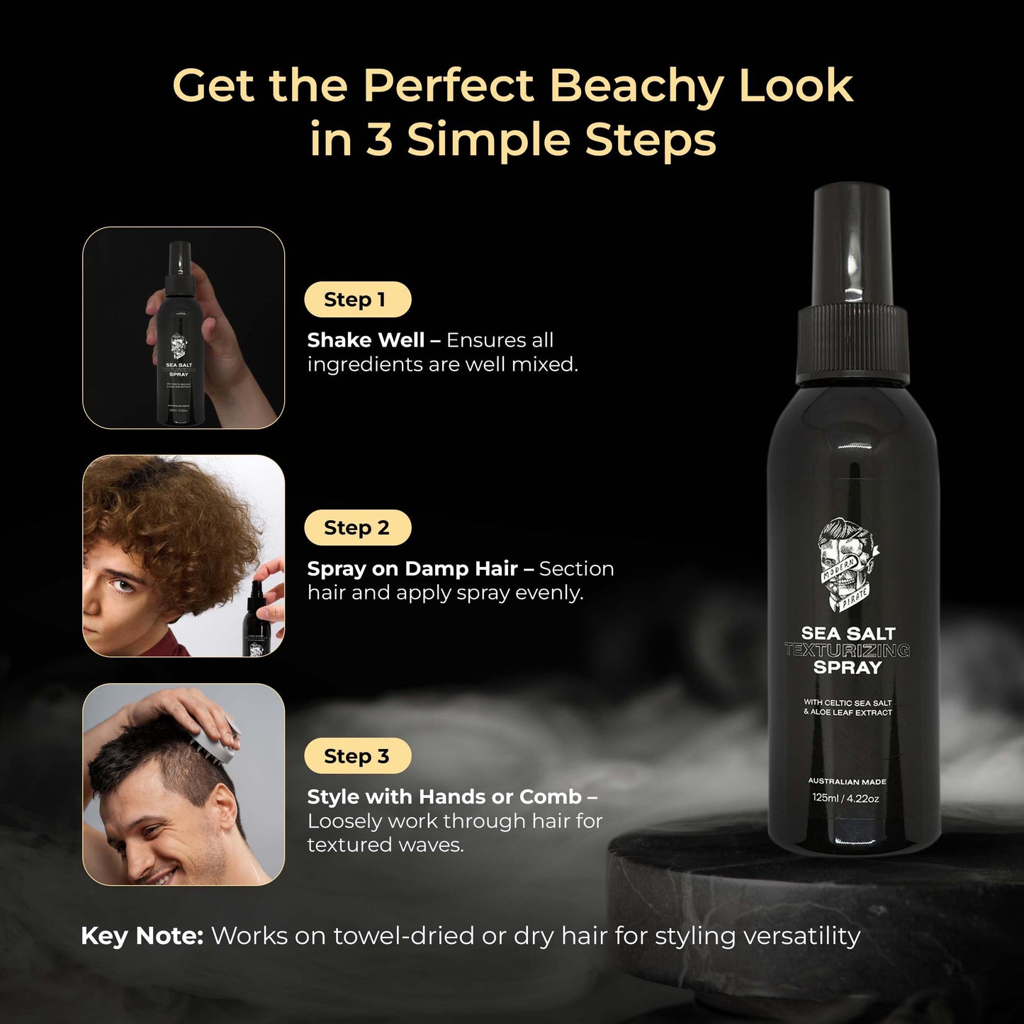 Modern Pirate Sea Salt Spray for Men - Hair Texturizing Spray for Tousled Hair - Add Texture & Grit to Hair - Men’s Volumizing Hair Spray for a Beach or Surfer Hair Style - Medium to Light Hold