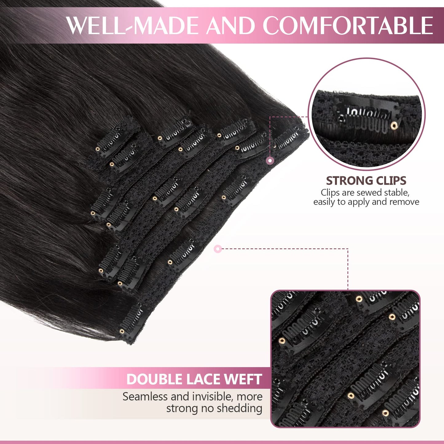 Fimislosion Real Hair Extensions Clip in Human Hair, Seamless Clip in Hair Extensions Real Human Hair, 14 Inch Clip ins extensions for women, Natural Black 120G 7Pcs