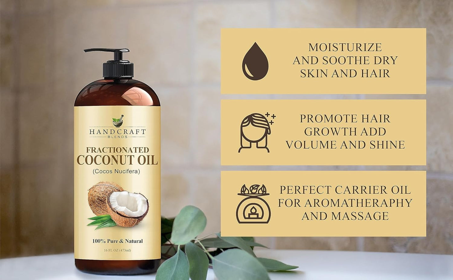 Handcraft Blends Fractionated Coconut Oil - 8 Fl Oz - 100% Pure and Natural - Premium Grade Carrier Oil for Skin and Hair - Hair and Body - Massage