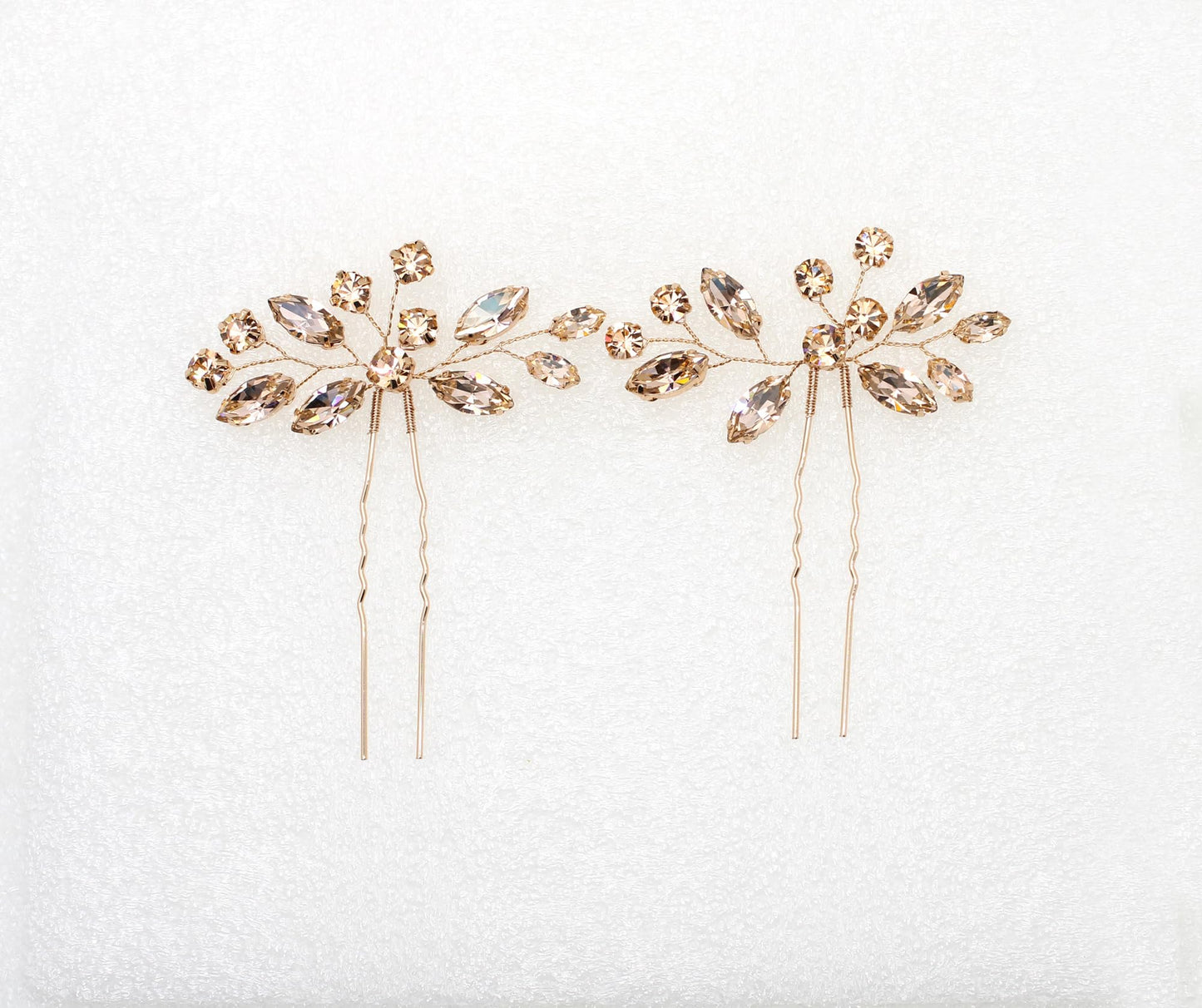 Faship Champagne Rhinestone Crystal Floral Hair Pins Accessories 2 Pcs
