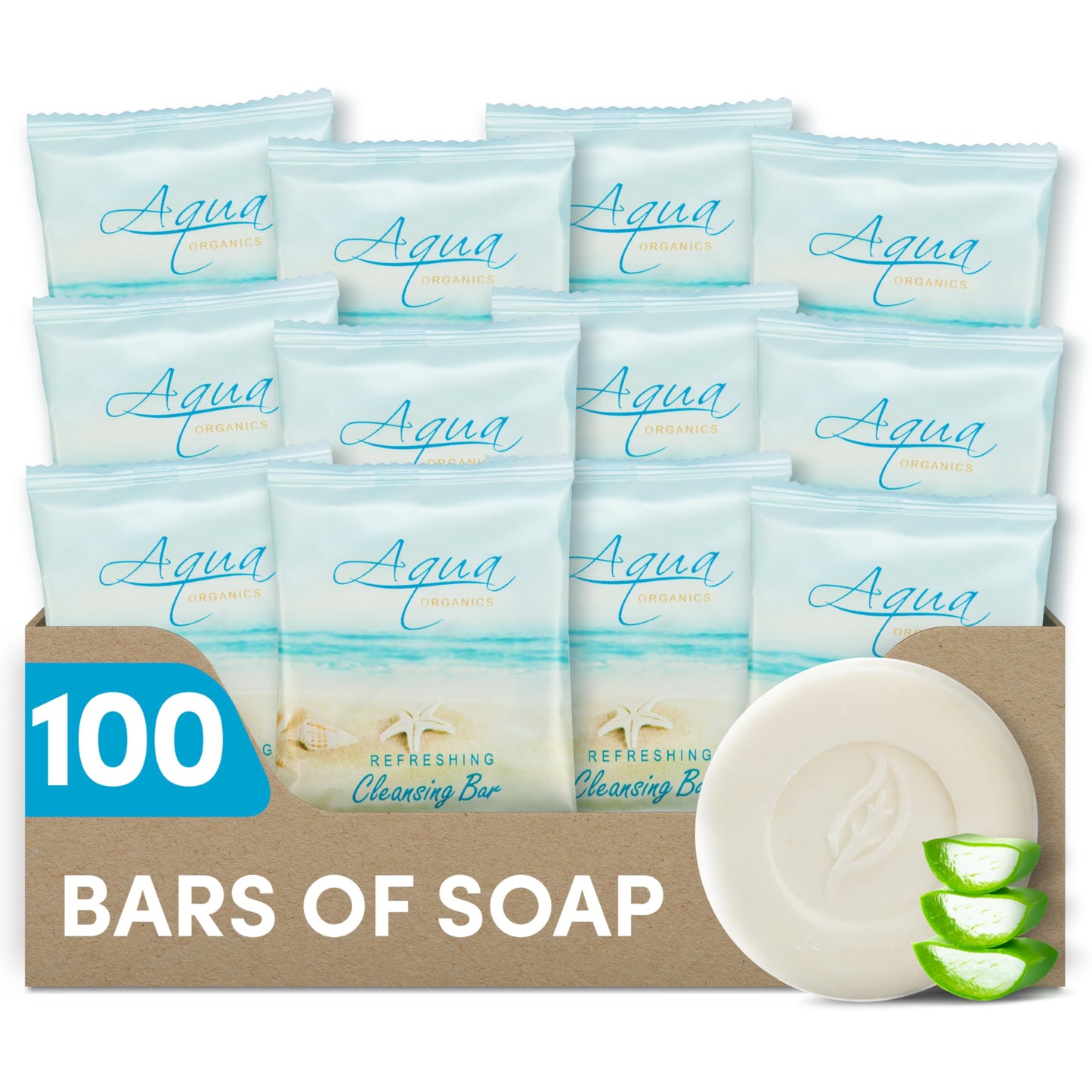 1-Shoppe All-in-Kit Aqua Organics Bar Soap, Travel Size Beach Hotel Amenities, 0.5 oz (Case of 100)
