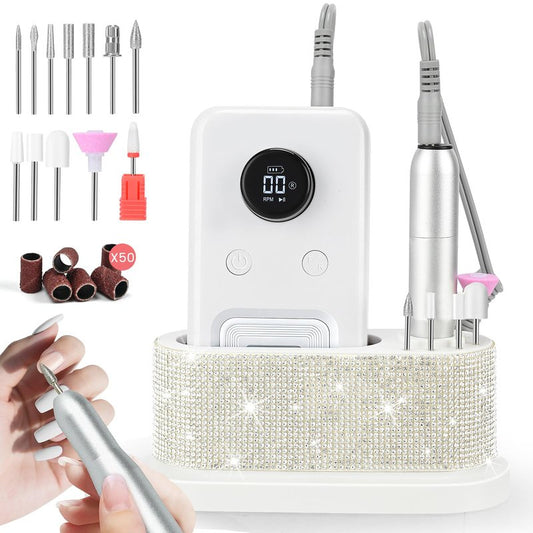 Electric Nail Drill Professional, 45,000RPM Electric Nail File with 12 Drill Bits & 50 Sanding Bands,Rechargeable Long Battery Life, Low Noise Cordless Nail Drills Machine,Efile Nail Drill Kit