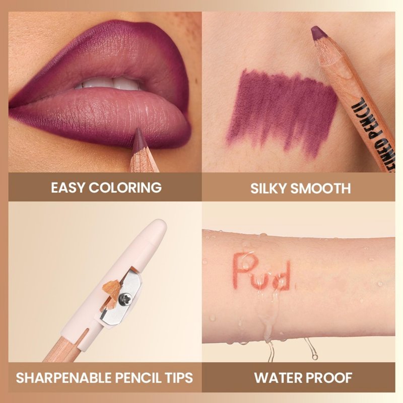 MAEPEOR Lip Liner Set 6Pcs Pure Natural Oak Brown Pink Red Series Lip Liners Smooth High Pigmented Matte Finish Lipliner Pen Kit (Set 03)