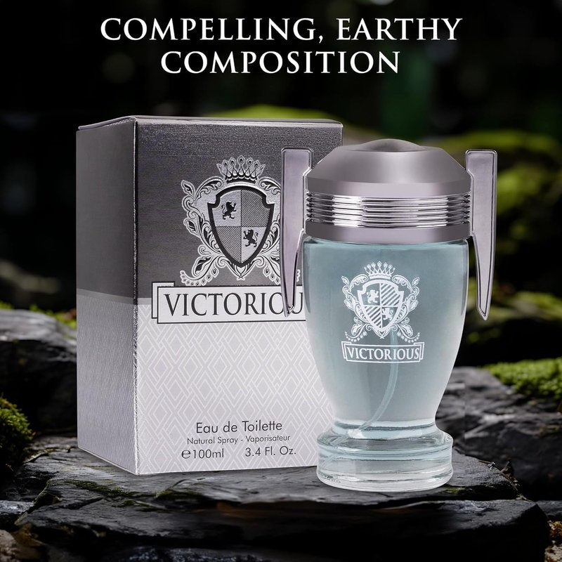 Victorious Men’s Eau De Toilette - Woody Aquatic Fragrance with Bay Leaf & Jasmine - 100ml Spray Bottle