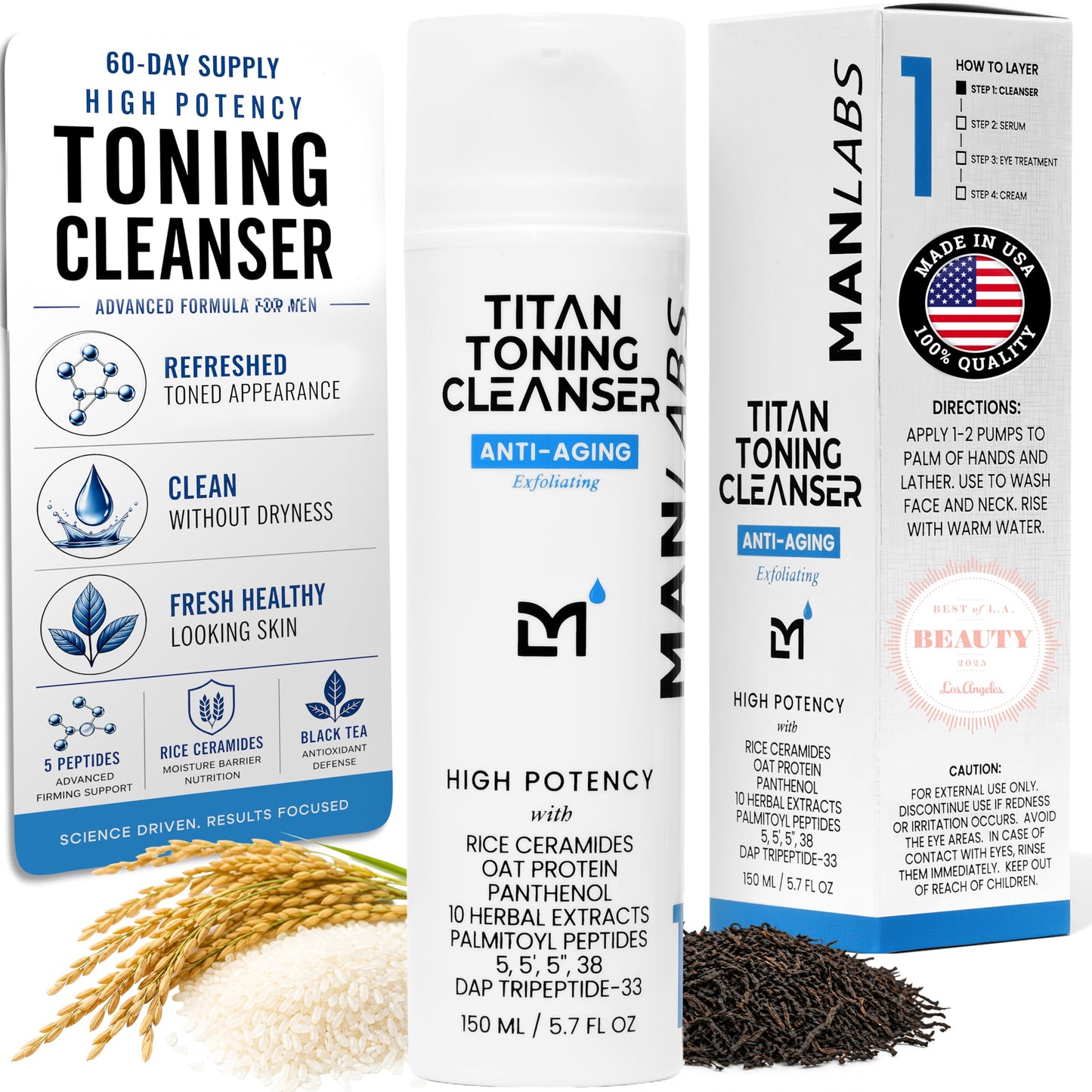 Man Labs Titan Anti-Aging Mens Face Wash – Mens Gentle, Toning Exfoliating Face Cleanser for Men – Skin Care for Men - Face Care for Man –Refresh & Smooth Skin Without Stripping Natural Oils–Unscented