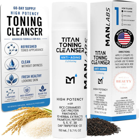 Man Labs Titan Anti-Aging Mens Face Wash – Mens Gentle, Toning Exfoliating Face Cleanser for Men – Skin Care for Men - Face Care for Man –Refresh & Smooth Skin Without Stripping Natural Oils–Unscented