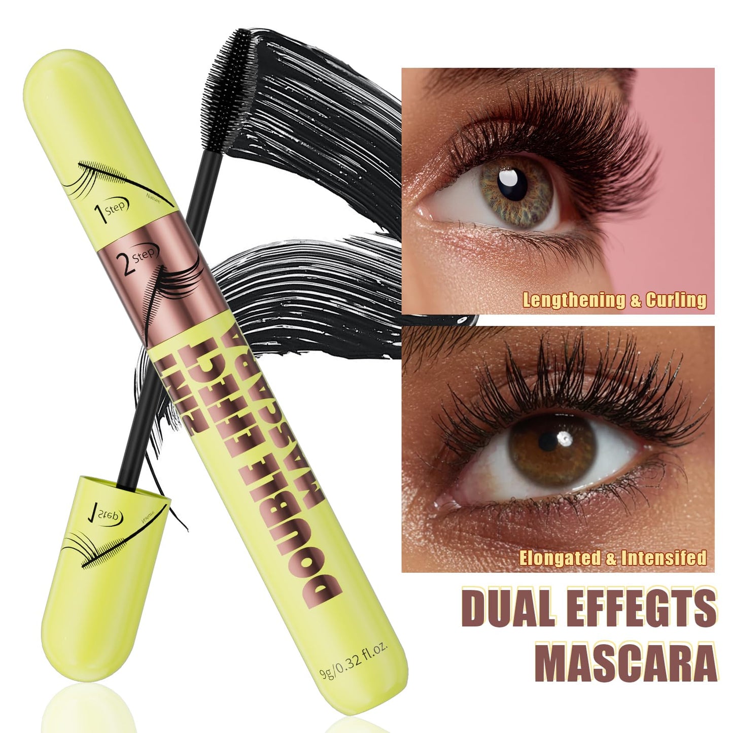 Black Tubing Mascara for Volume and Length - Waterproof, Washable, No Smudge, Full and Soft Formula with Prime Lash Care(Black*1)