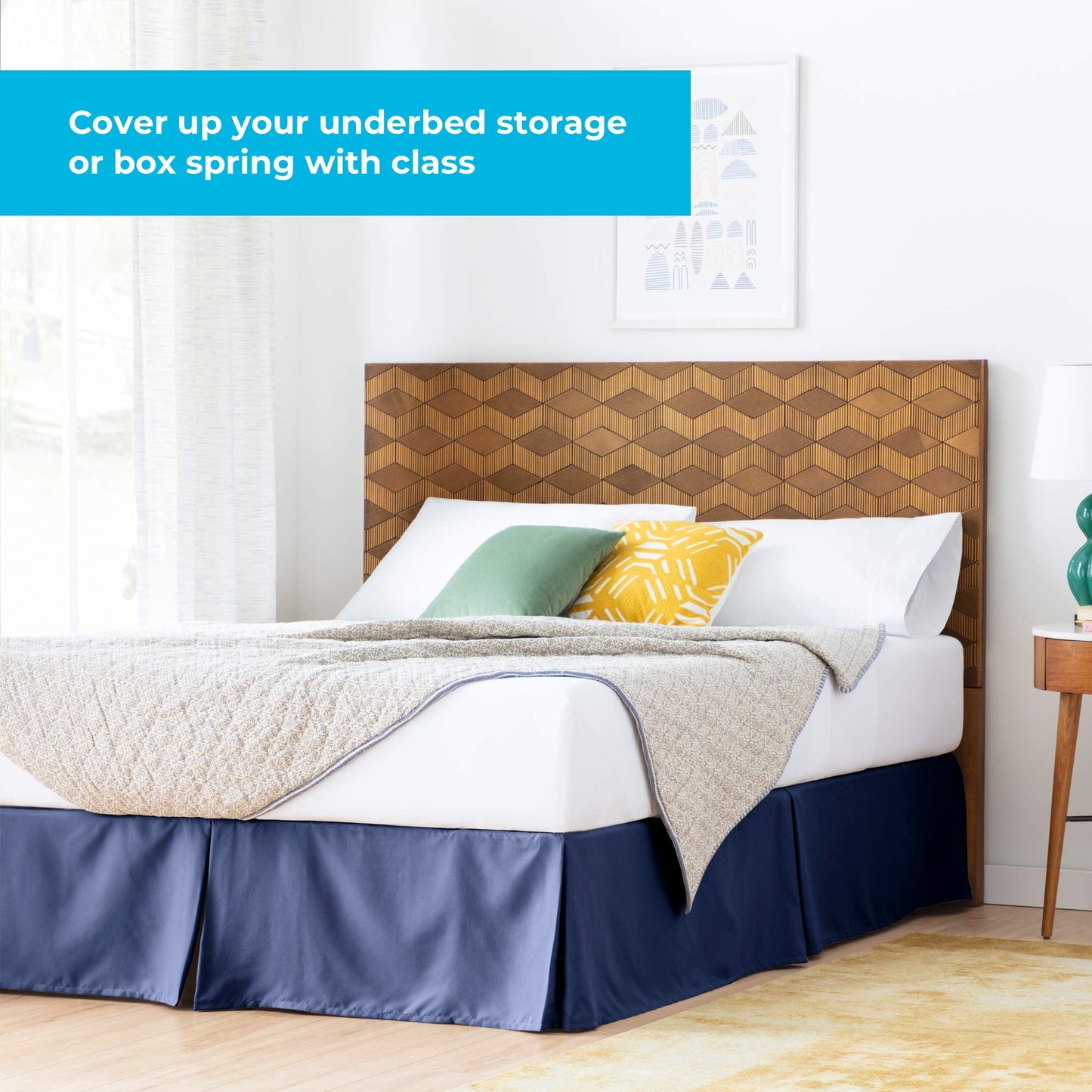 Linenspa 14 Inch Wrinkle and Fade Resistant-Machine Washable-Easy Use Pleated Microfiber Bed Skirt, Full, Navy