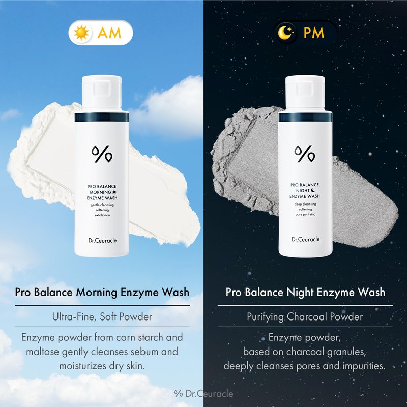Dr.Ceuracle Pro Balance Enzyme Powder Face Wash - Korean Day and Night Natural Enzyme Powder Face Wash for Deep Pore Cleansing, Sebum Removing, pH Skin Balancing Care (Morning Wash)