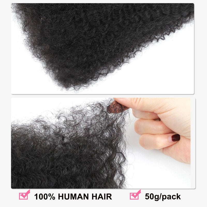 Afro Kinkys Bulk Human Hair -100% Real Human Hair for Mini Twist, Braiding, 16 Inch 50g 4c Kinky Curly Hair Bundles, Loc Extensions & Crochet, Natural Afro Bulk for Dreadlocks