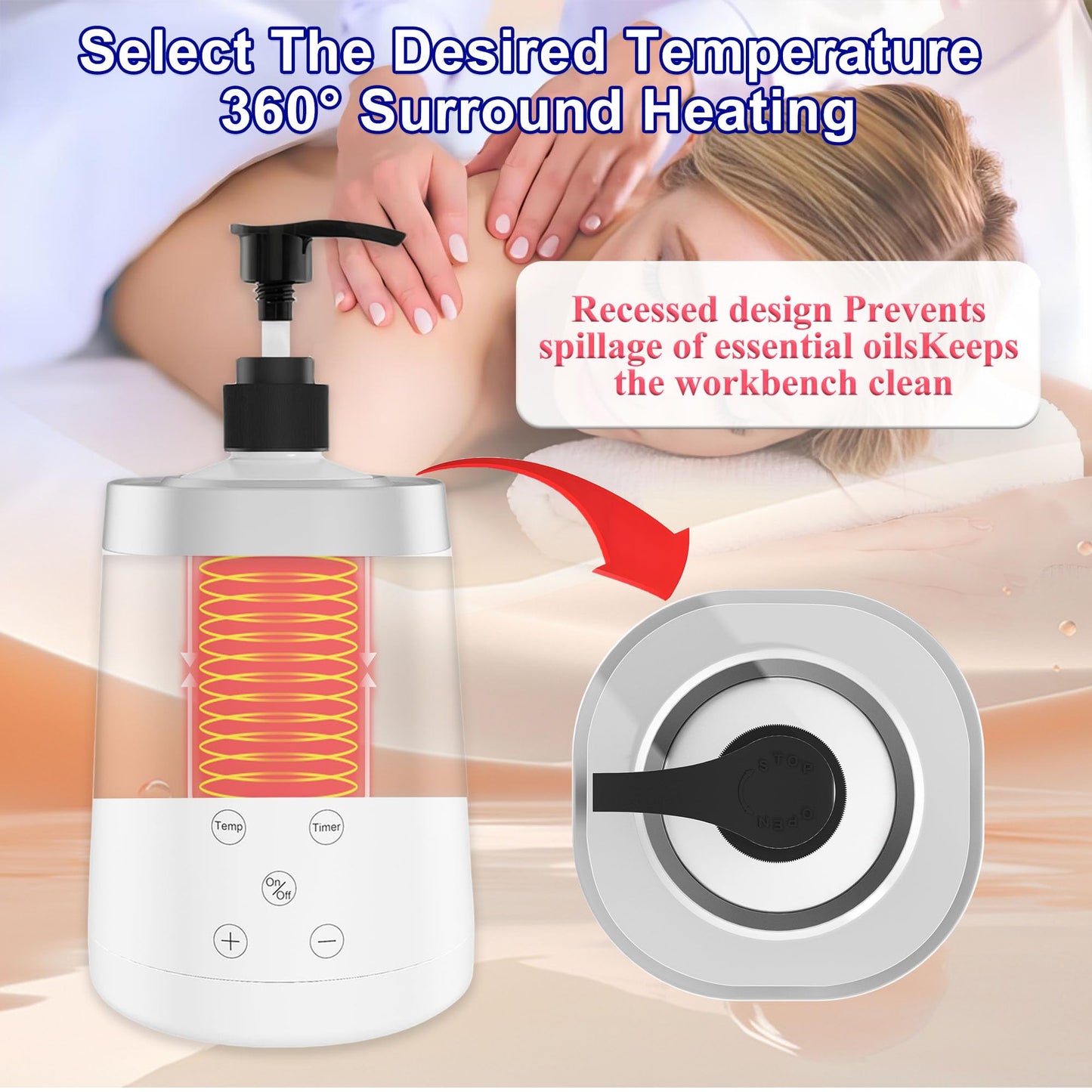 JOJOCOSMO Massage Oil Warmer, Massage Oil Heater with Two Oil Bottle dispensers, Body Liquid Warmer from 86℉ to 149℉, Lotion Bottle Warmer Shampoo Heater for Salon (White)