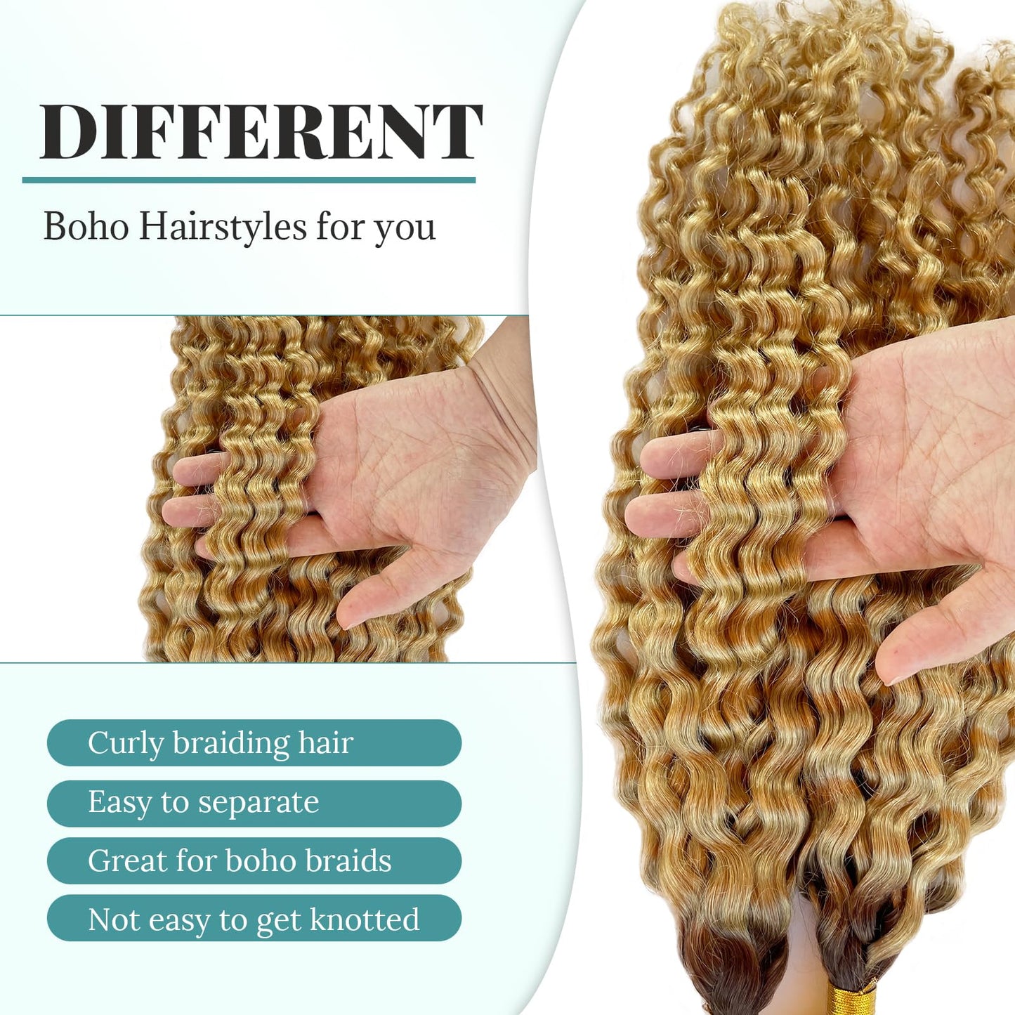 Human Braiding Hair for Boho Braids 22 Inch 100g Highlight Blonde Human Hair Bulk Water Wave 100% Curly Human Hair for Braiding Black Women Wet And Wavy Human Hair 4T27 Color