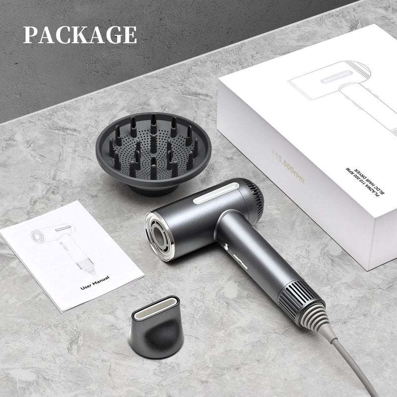 HERLLY Hair Dryer,1600W High Speed Ionic Blow Dryer with Diffuser,Plasma Hair Dryer with Facial Mode(Silver Gray)