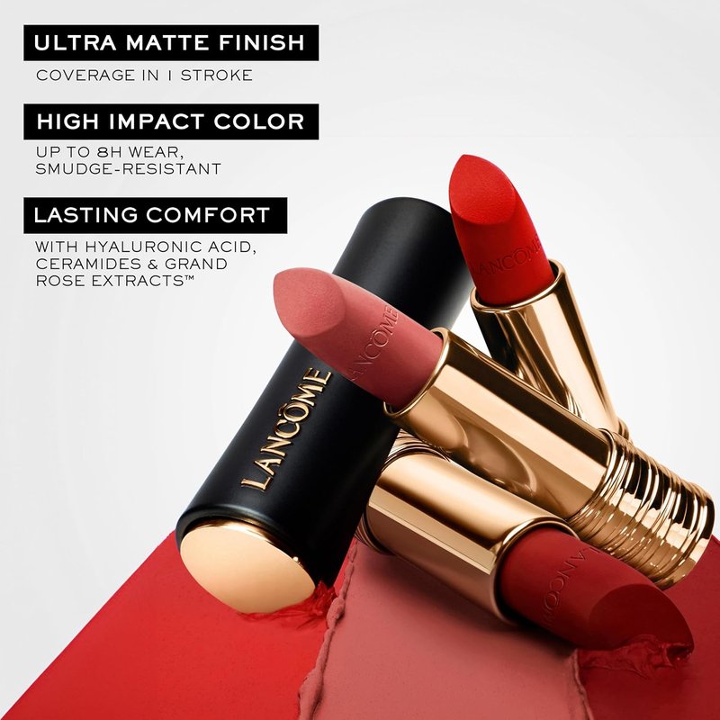Lancôme L’Absolu Rouge Drama Matte Lipstick - Ultra Matte Finish, 8HR Full Coverage, Moisturizing Ingredients