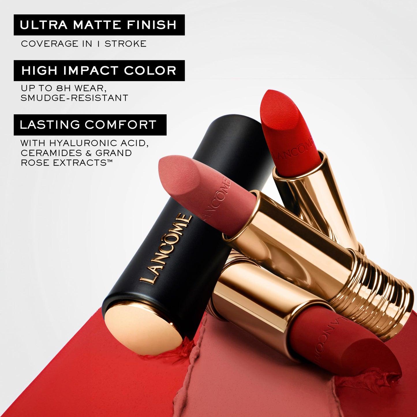 Lancôme L’Absolu Rouge Drama Matte Lipstick, Ultra Matte Finish, 8HR Full Coverage Color with Ceramides, Hyaluronic Acid, Rose Extracts for Moisture & Comfort, Smudge-Resistant - 196