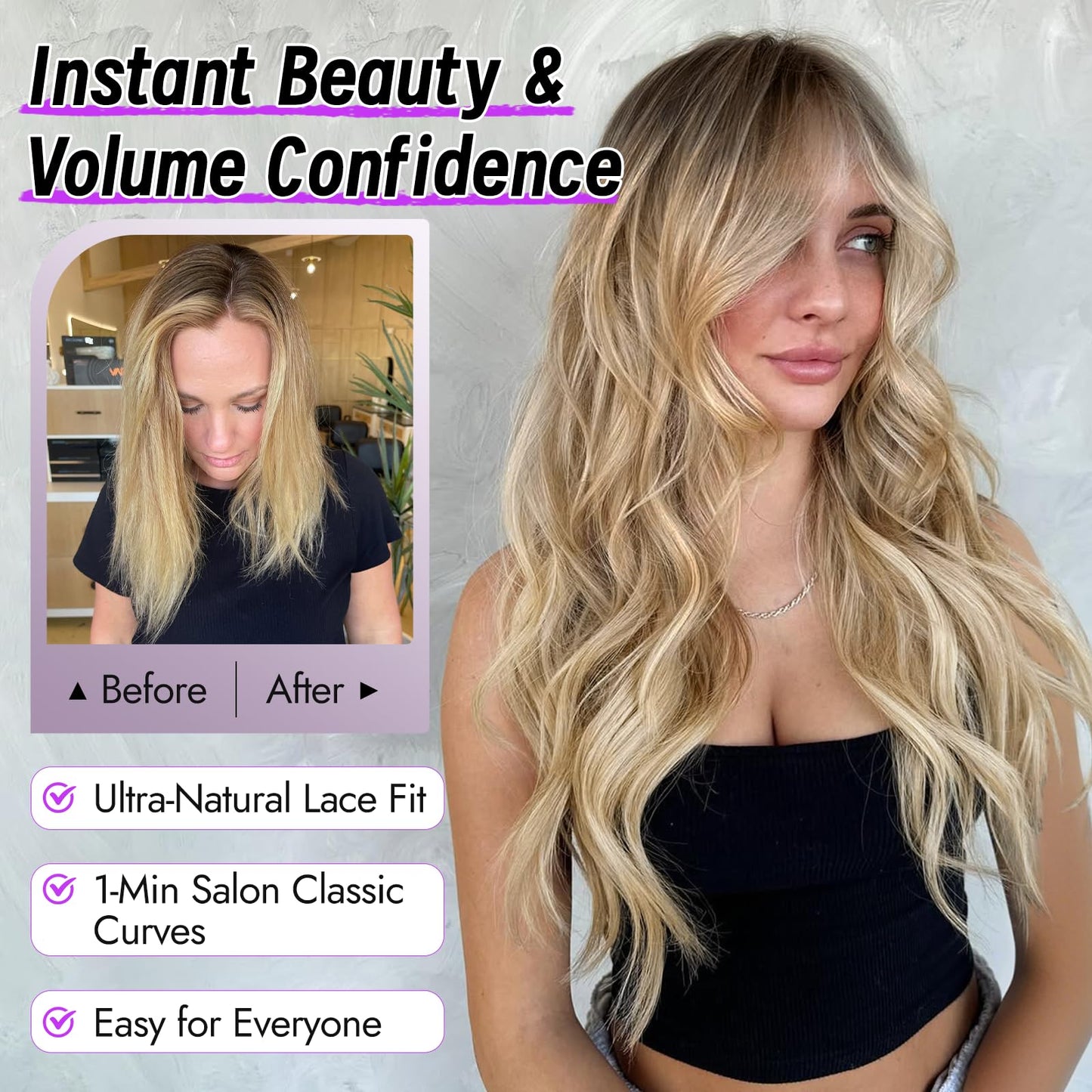 Eawwii Ombre Blonde Wig for Women Long Wavy 4x1 Lace Natural Hairline Glueless for Beginners Middle Part Synthetic for Daily Party Use 26Inch