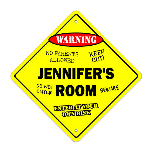 Jennifer's Room Sign Crossing Zone Xing | Indoor/Outdoor | 12" Tall Kids Bedroom Decor Door Children's Name boy Girl