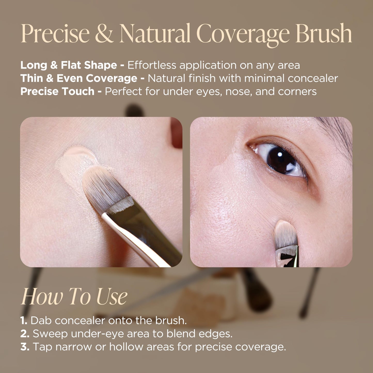 Piccasso 258 Concealer Brush – Angled Face Makeup Brush for Under Eye Concealer, Nose Contour, and Liquid Blush, Korean Synthetic Makeup Brush for Precise Coverage and Blending