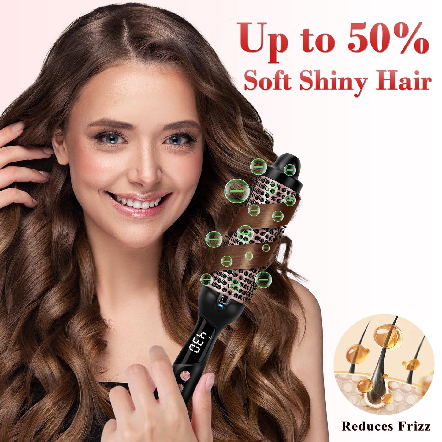 Ufree Ionic Thermal Brush, 1.5 Inch Heated Round Brush for Blowout, 30s Fast Heating Curling Brush with 9 Temp Settings, Dual Voltage Travel Hair Styling Tool, Not for Wet Hair