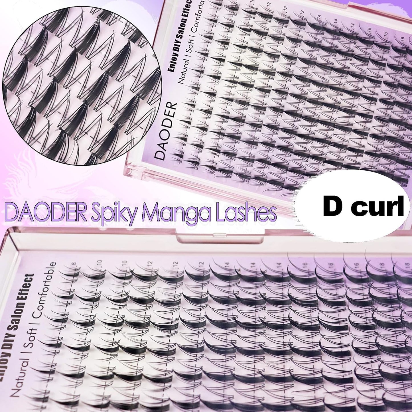 Spiky Lash Clusters - Natural Anime Manga Eyelash Extensions | D Curl, 140pcs, 8-18MM, Reusable