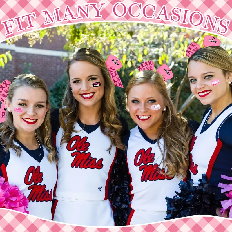 24Pcs Breast Cancer Awareness Cheer Bows Set includes 24 Pink Cheer Bows and 16 Breast Cancer Awareness Temporary Tattoos for Teen Girls Cheerleading Fundraising Event Party(Glitter Pink)