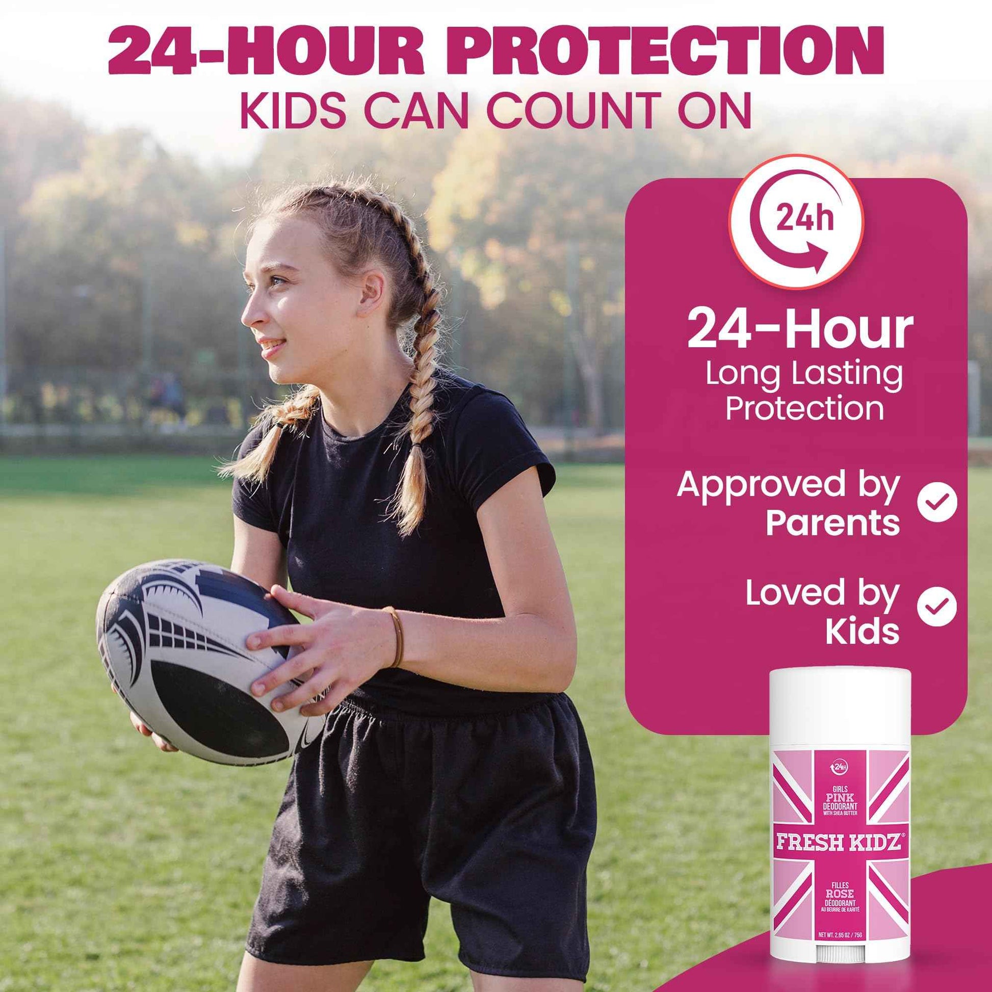 Fresh Kidz Body Wash 16.9 fl.oz. and Stick Deodorant 2.65 oz for Kids and Teens - Girls "Pink" Set