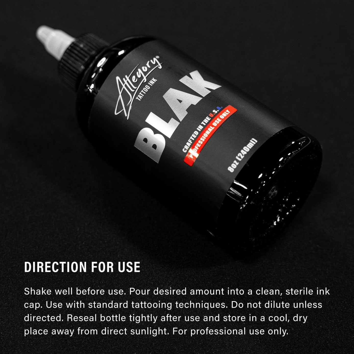 Allegory Tattoo Ink – Blak, Premium Black Tattoo Ink, Perfect for Lining and Shading, Smooth, Consistent Pigment, Vegan Friendly Tattoo Color, Organic Ink, Crafted in the USA, 8 oz
