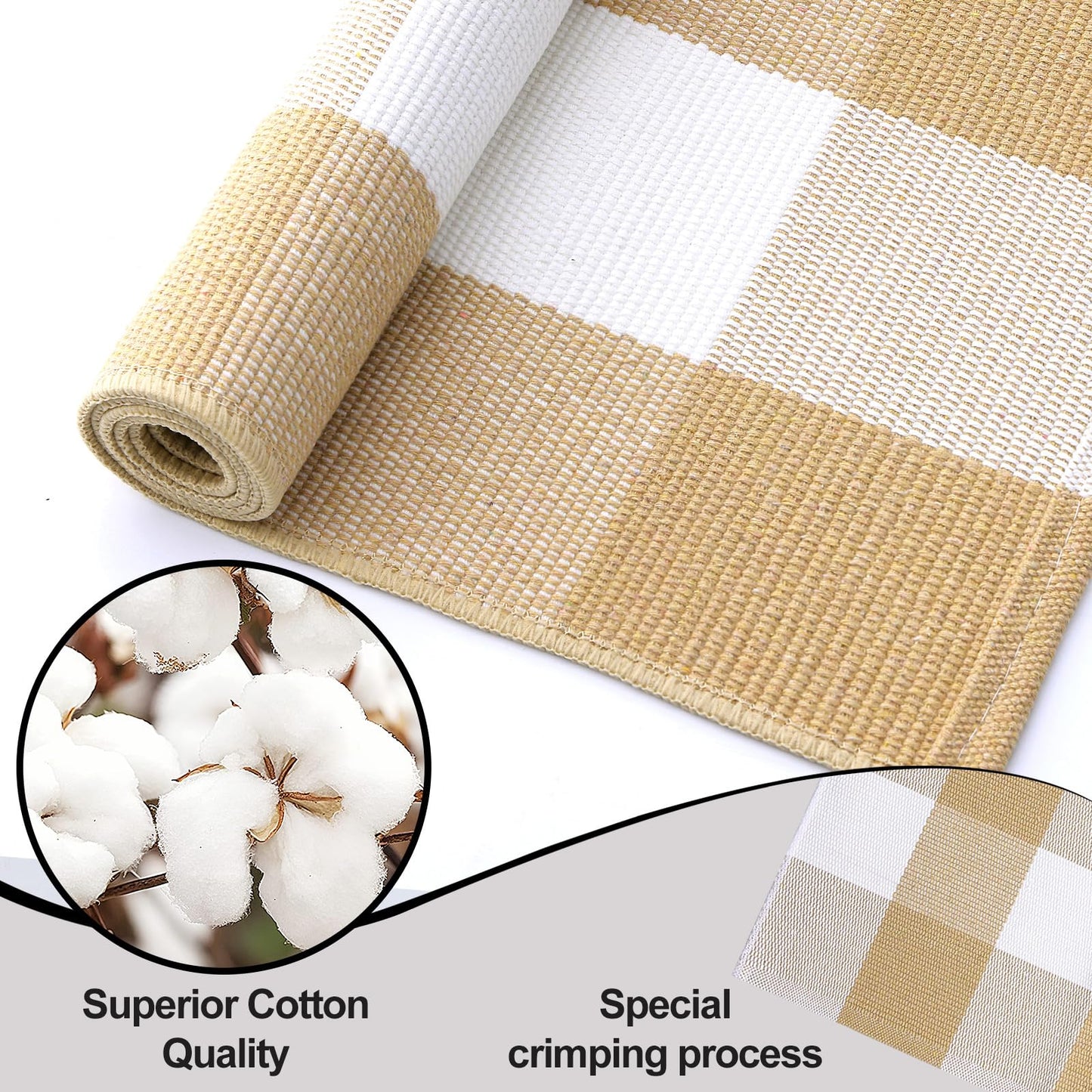 OLANLY Buffalo Plaid Rug 2' x 4'3" – Beige and White Cotton Checkered Doormat, Washable Indoor Outdoor Rug for Layered Front Porch, Kitchen, Entryway Decor