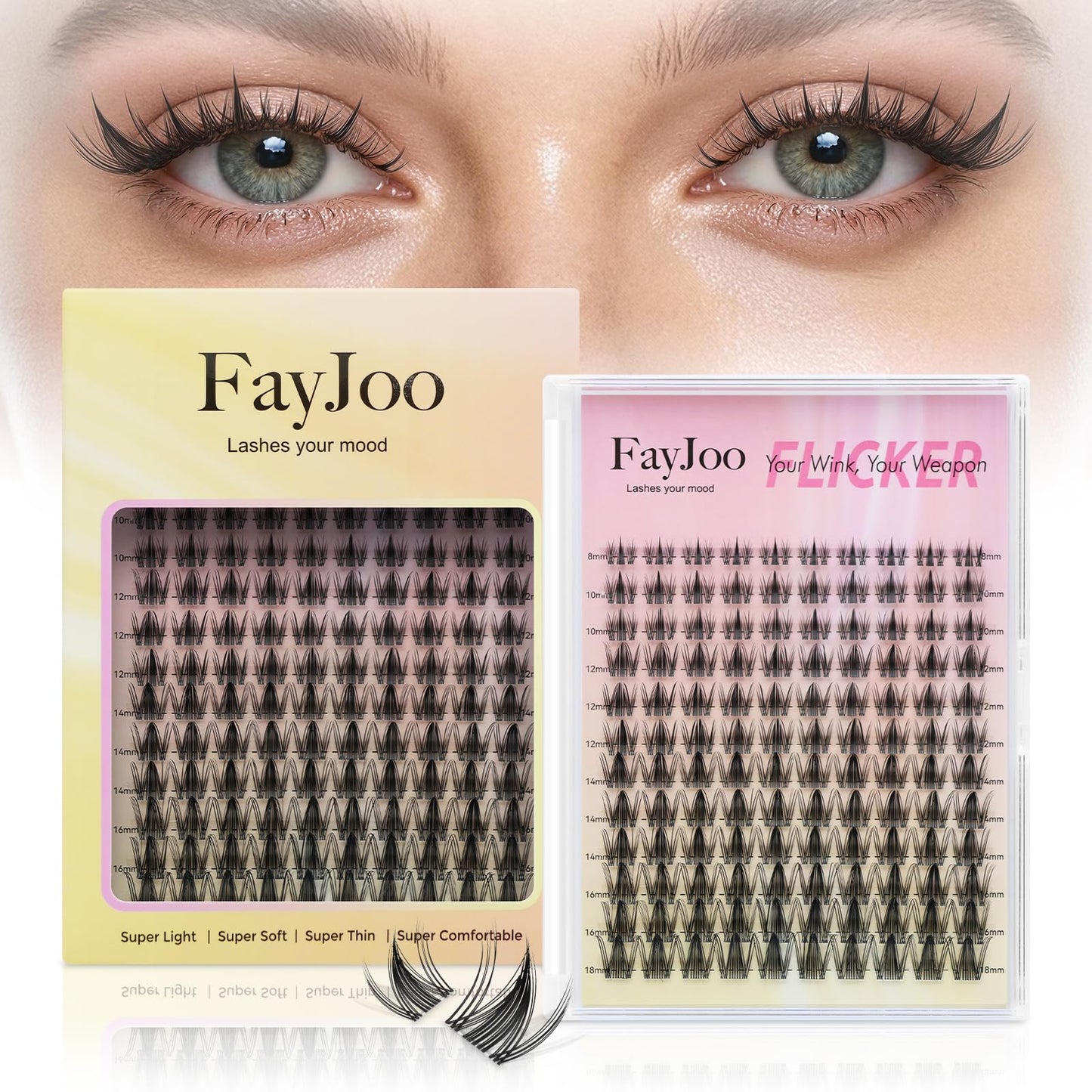 FayJoo Manga Lash Clusters with Invisible Band Wispy Spiky Eyelash Extensions for Natural Look German BASF Fiber C Curl Individual Lashes DIY Anime False Eyelashes (8-18mm)