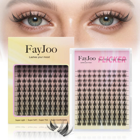 FayJoo Manga Lash Clusters with Invisible Band Wispy Spiky Eyelash Extensions for Natural Look German BASF Fiber C Curl Individual Lashes DIY Anime False Eyelashes (8-18mm)