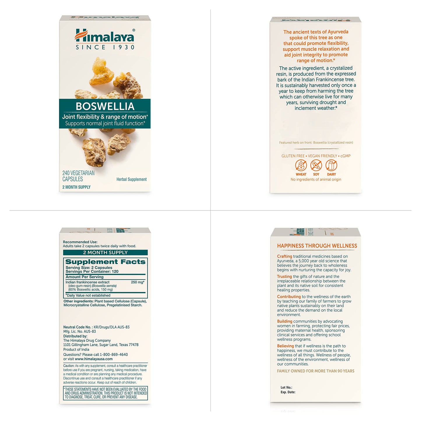 Himalaya Boswellia Extract Capsules, Boswellia Serrata, Boswellia Supplement, Joint Support for Mobility and Flexibility, Frankincense Supplement, Promotes Tissue Preservation, 250 mg, 240 Capsules