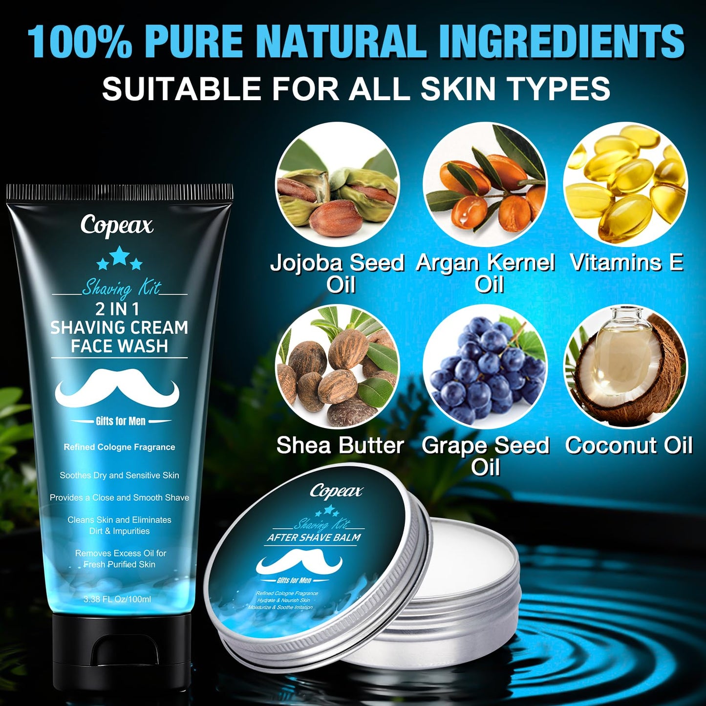 Shaving Kit for Men,Mens Shaving Kit w/Natural Cologne Shaving Cream,Balm,Bowl,Tumbler Cup,Mens Self Care & Grooming Valentines Fathers Day Birthday Gifts for Men Dad Him Boyfriend Christmas Gift Set