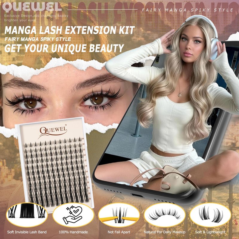 QUEWEL Lash Clusters Kit, 156 PCS Eyelash Clusters Kit D Curl Cluster Lahses Kit Include Mix10-18mm Lash Clusters Lash Bond and Seal Lash Tweezers Lash Cluster Glue Remover(QUBM-MIX10-18)
