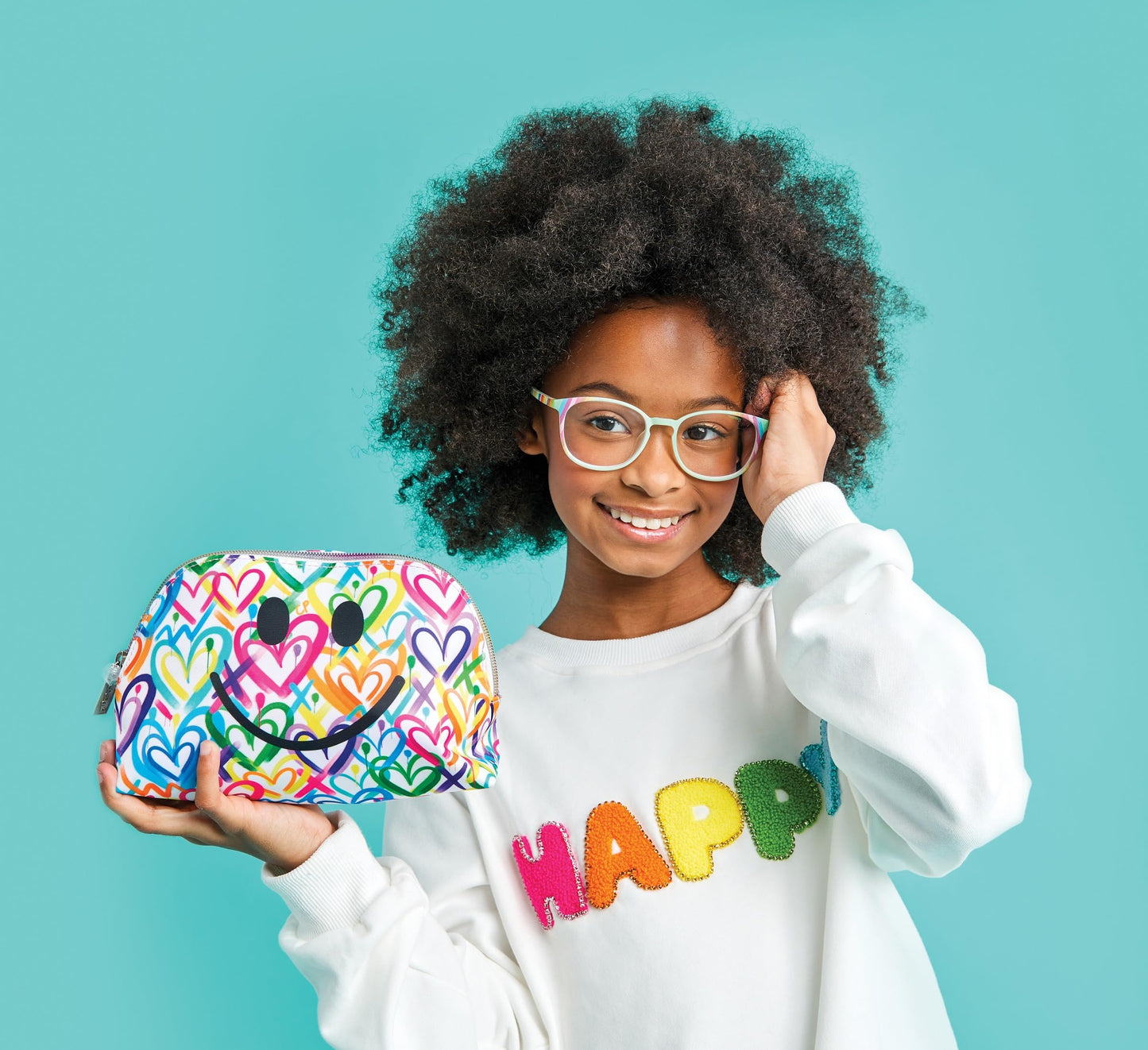iscream + Corey Paige 8.25" x 5" Fully Lined Wide Zipper Opening Cosmetic Bag - Graffiti Hearts