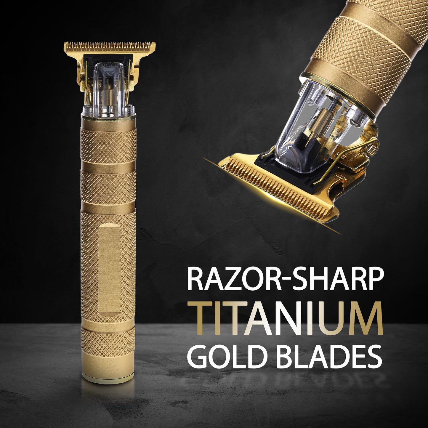 Cutting Edge T-Blade Trimmer for Men, T-Blade Precision Beard Trimmer, Bump Free and Hypoallergenic Titanium Gold Blades, 4 Guide Combs, Rechargeable, Precision Trimmer to Detail, Outline, & Fade